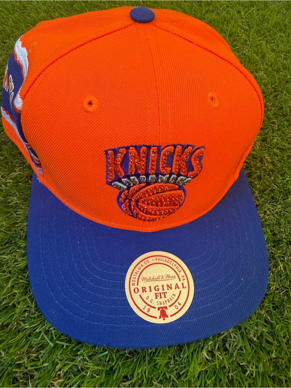 New York Knicks Orange & Blue Snapback Hat Rhinestone Bling Cap - Picture 4 of 8